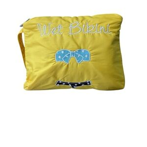 Charming Charlie Yellow Cosmetic Bag with‎ Blue Bow